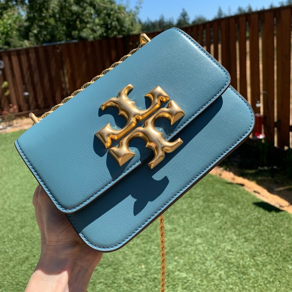 Tory Burch Eleanor Brisk Blue Textured Eleanor Small Convertible Shoulder Bag - Picture 12 of 16